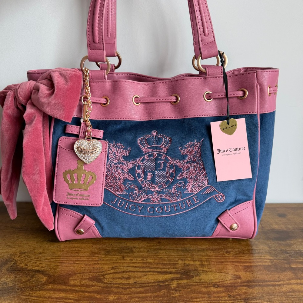 New Juicy Couture Classic Scottie Dogs Daydreamer Viral Tote Bag Blue Pink